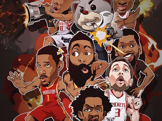 NBA火箭球星插画集，哈登，戈登，卡佩拉，Q版卡通