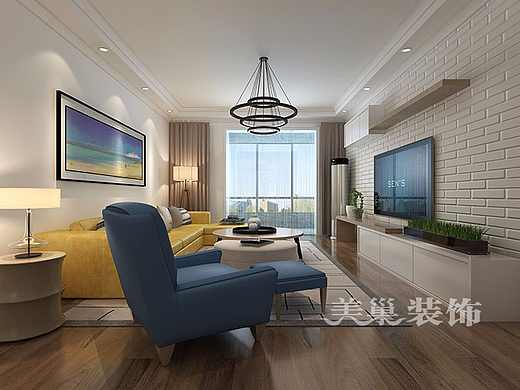 美巢装饰案例-89平简约装修，文化砖电视墙更时尚