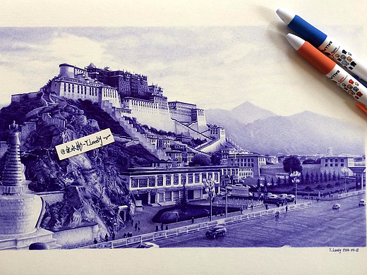 Y_lovely圆珠笔画手绘布达拉宫
