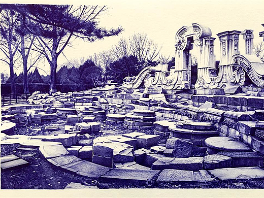 y_lovely圆珠笔手绘圆明园遗址