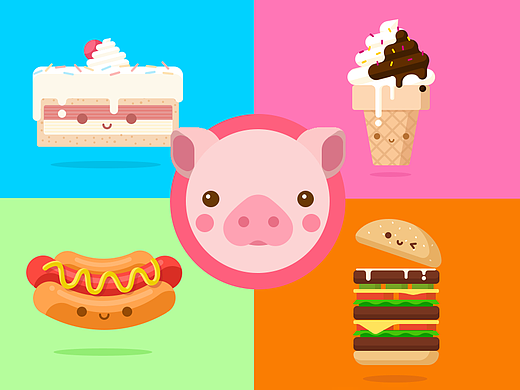 美食 甜点 萌猪 图案 icon ui 设计~~~
