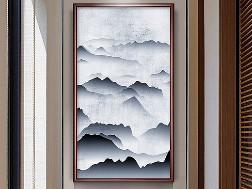 新中式玄关背景墙-简约意境水墨山水画中国风装饰画