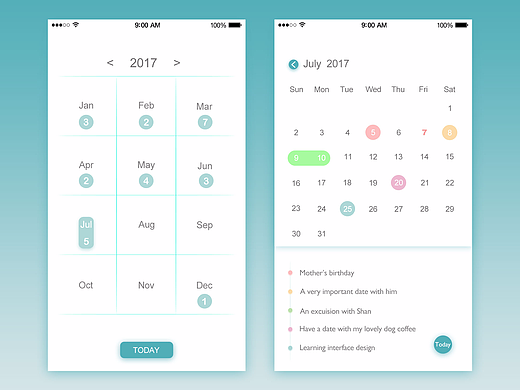 日历APP（个人主页-ZMjI3OTY3NjQ=） - APP界面 - 站酷设计师啵啾小姐原创素材 - 站酷ZCOOL