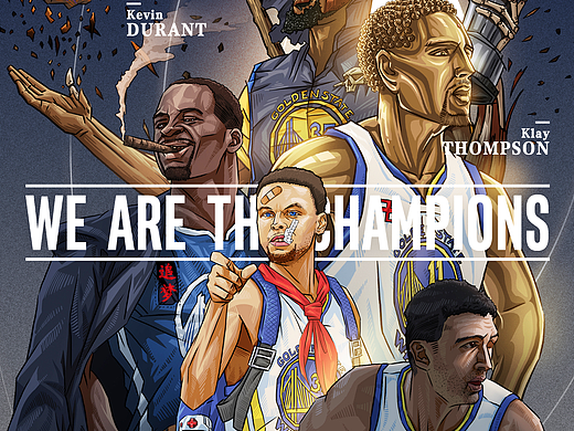我们是冠军！nba勇士队插画海报