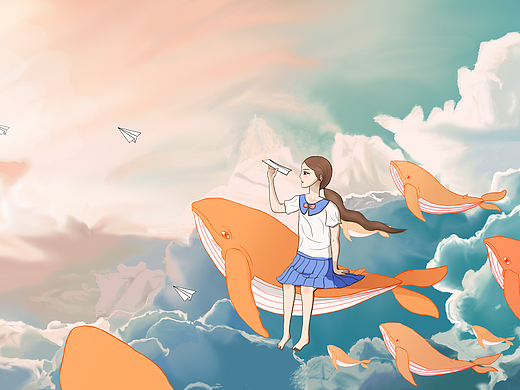 ThinkPad X1壁纸设计--《鲸鱼与少女》