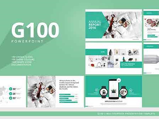 【100页动态】绿色G100 杂志风格PPT模板