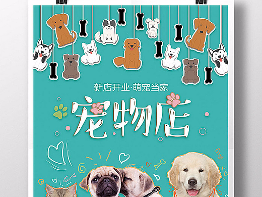 宠物店快乐猫狗卡通漫画海报
