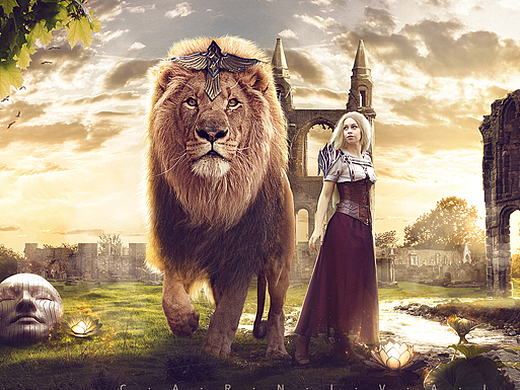 奇幻狮子与美女合成