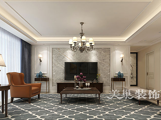 广电天韵139平三室装修简欧风格装修样板间设计