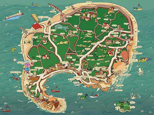 涠洲岛手绘地图手绘地图设计手绘地图—大地手绘地图