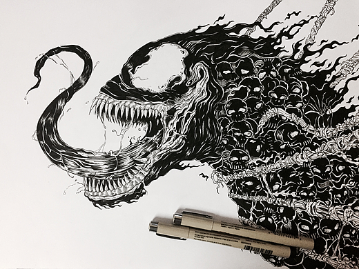 针管笔 黑白插画 毒液
