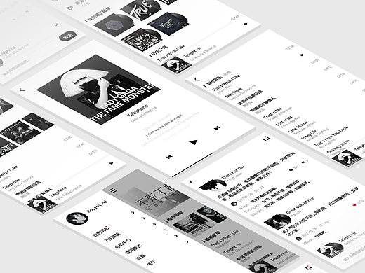 音乐APP音乐界面UI黑白调