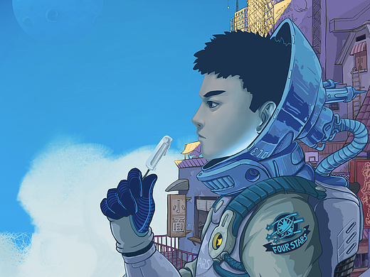 屋顶上的四星宇航员