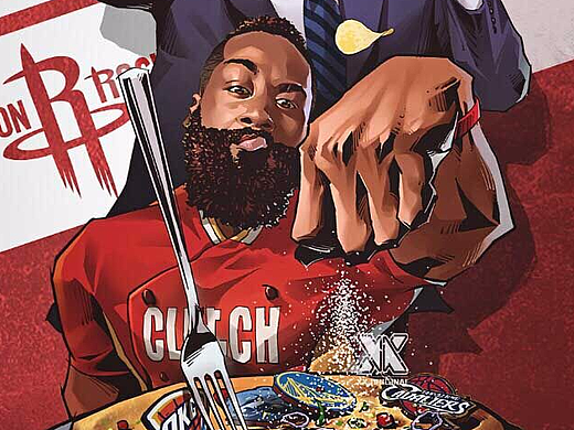 NBA火箭球星哈登创意篮球插画，美漫卡通