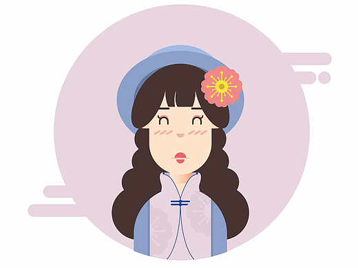 扁平化插画练习，旗袍女孩