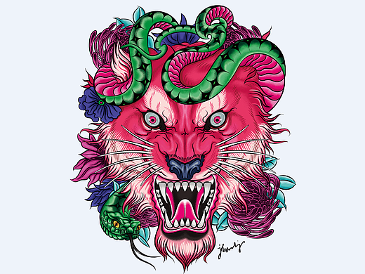 宏华电脑手绘 老虎蛇