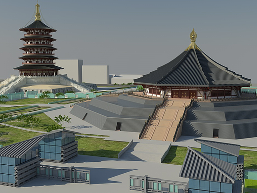 明堂天堂景点三维建模渲染（Cinema 4D+Vray）