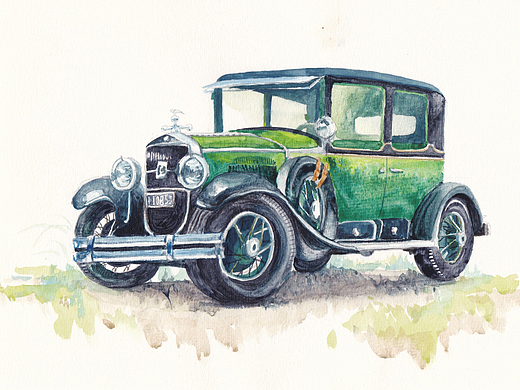 YOHO杂志汽车水彩插画