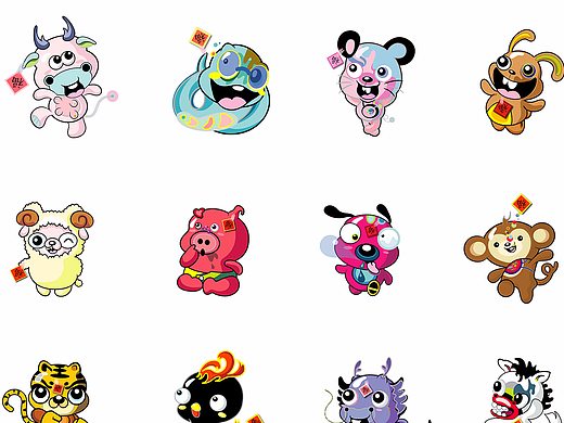 手绘十二生肖卡通形象