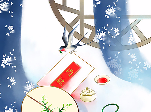 唯美古风意境插画——云中谁寄锦书来