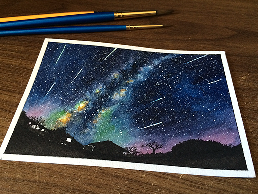 每夜星辰 134 简单的水彩过程（个人主页-ZMjM1MTA5MTY=） - 绘画 - 站酷设计师八艘飞原创素材 - 站酷ZCOOL