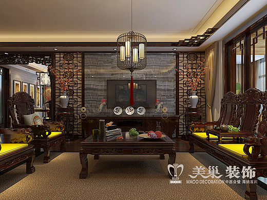 东润泰和160平三室两厅新中式风格装修效果图