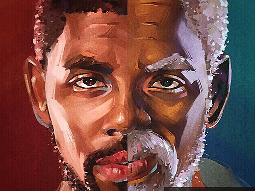 nba凯尔特人球星欧文创意半脸篮球插画,美漫卡通