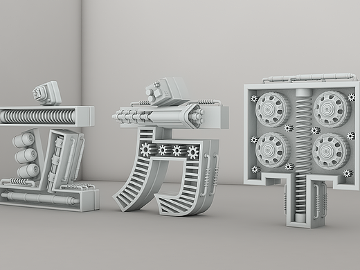 c4d 三维机械文字建模渲染练习作品