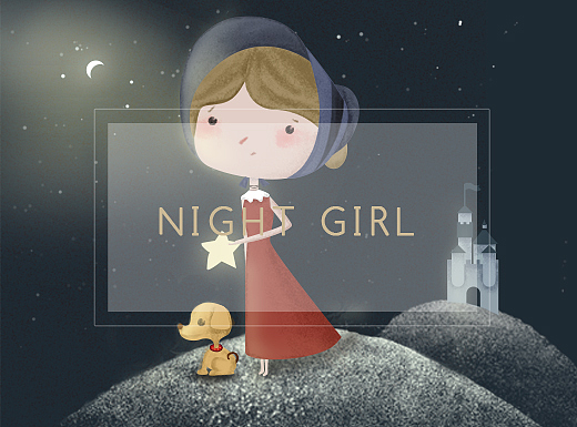 夜光下的小女孩-磨砂颗粒感