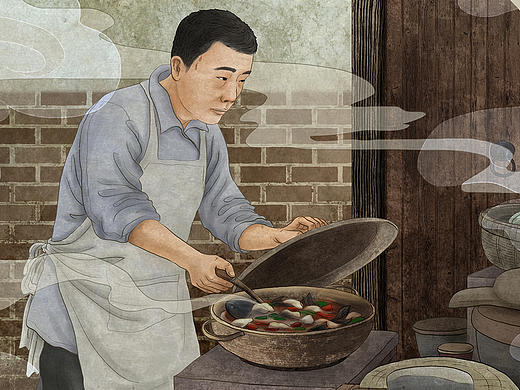 长沙烧酒煮鱼品牌插画  源