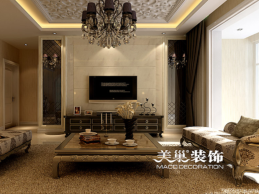 永恒理想世界85平两室装修简欧风格装修样板间设计