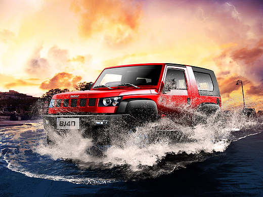 北汽汽车 bj40 水花 火花 热酷冷热创意海报平面设计