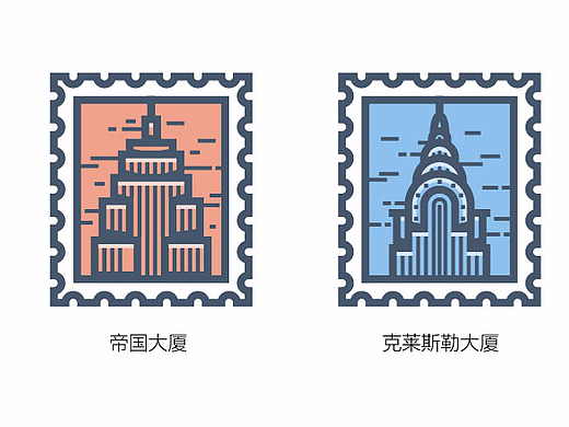 适合AI初学者临摹--复古邮票插画风格建筑