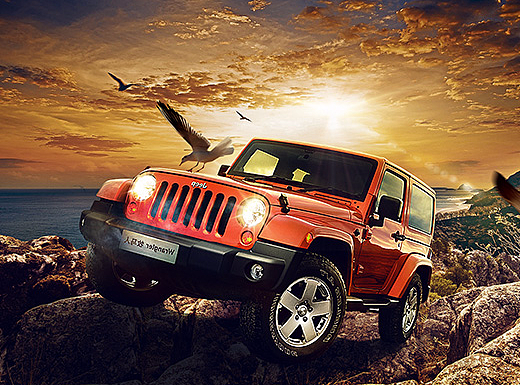 吉普车JEEP牧马人汽车创意合成海报设计练习