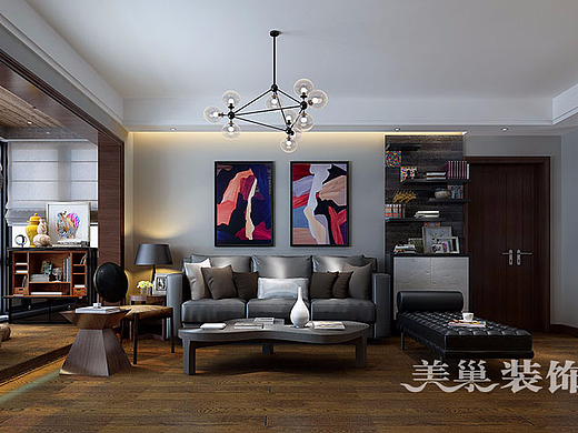 美景鸿城120平三室两厅现代简约个性黑白灰装修效果图