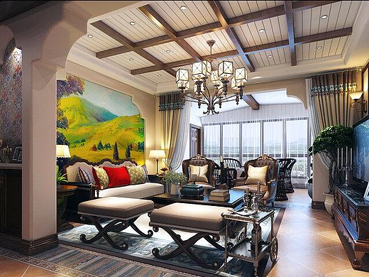 正商公主湖145平美式乡村风格四室两厅装修样板间