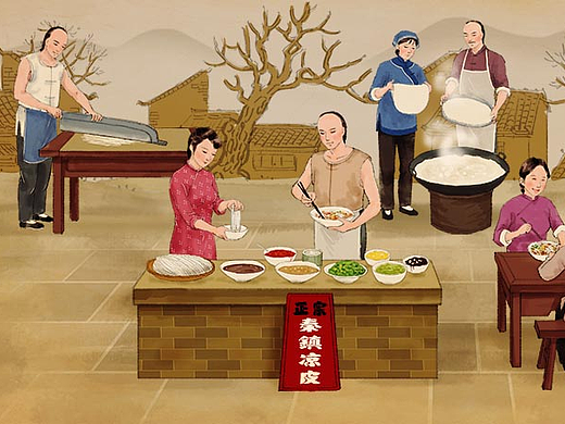 （娃他妈）凉皮工艺流程插画