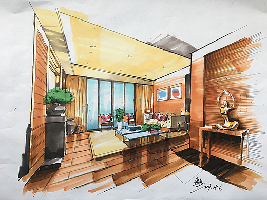 学生作品-马克笔室内效果图表现