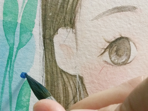 短发女孩水彩过程