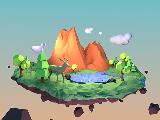 多邊小島-C4D臨摹練習(xí)（個(gè)人主頁(yè)-ZMjM1MTIzNzI=） - 場(chǎng)景 - 站酷設(shè)計(jì)師涼白開太涼原創(chuàng)素材 - 站酷ZCOOL