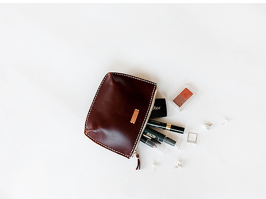 f2studio简约收纳女包 手缝拉链植鞣皮洗漱包 化妆包