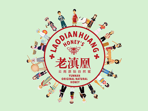 Ai扁平化插图，云南常见少数民族插图，蜂蜜产品插图