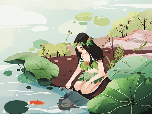 儿童插画——女娲造人