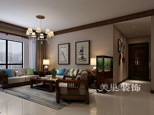 千鹿山120平三室装修新中式风格装修样板间设计