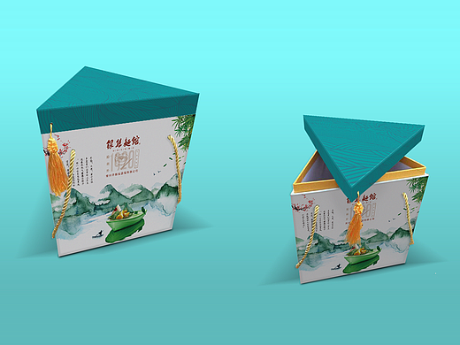 中国风粽子包装盒竹子高山远水帆船