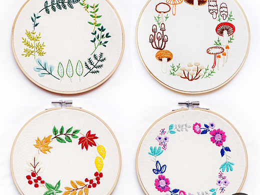 植物花环系列刺绣作品