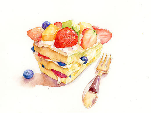水彩美食 草莓蛋糕