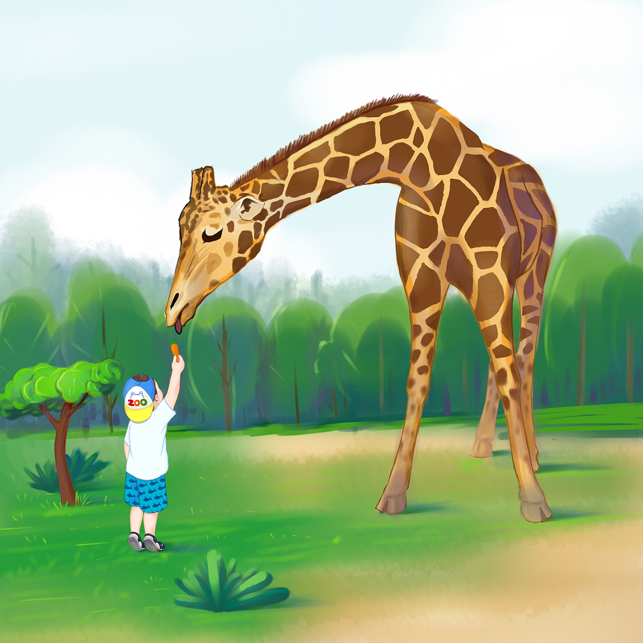 卡通手绘-秋季动物长颈鹿-好图网