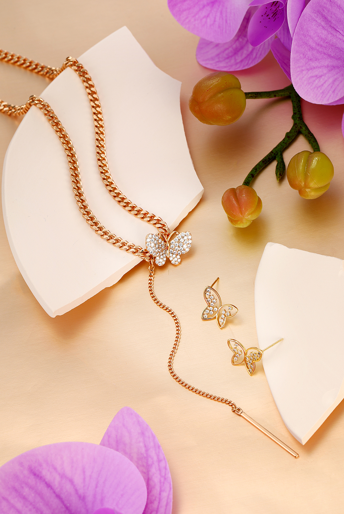 电商首饰摄影 暧色调 小雏菊花朵耳钉项链 小清新