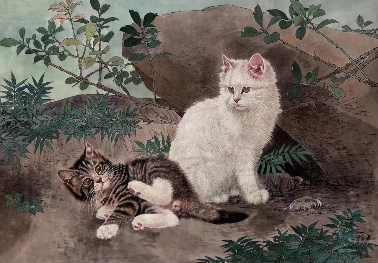 画家王涛工笔画猫作品